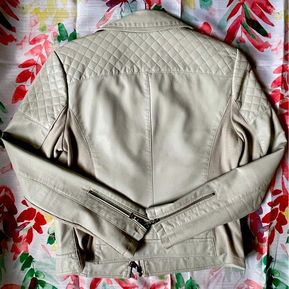 EXPRESS Faux Leather Jacket Beige with Silver Hardware - Picture 2 of 8